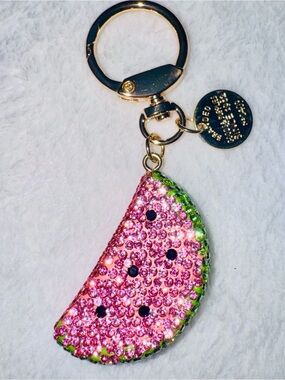 Sparkling Pink Watermelon Keychain Card Holder - Gold Hardware